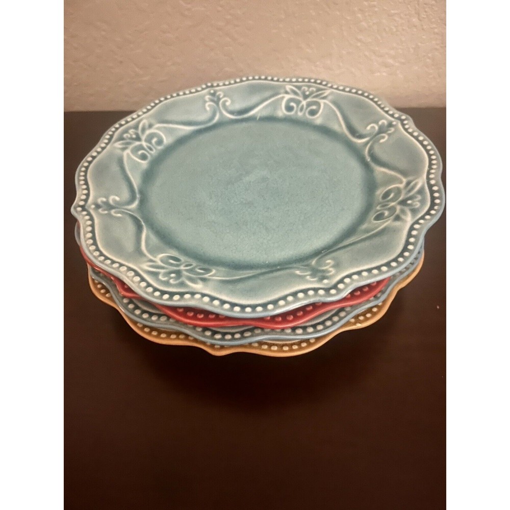 4 Pioneer Woman Paige Mulicolor 8” Salad Plate Scallop Edge